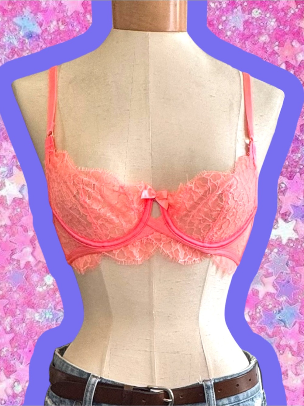 Victoria’s Secret lace Demi bra 32 B 32B bralette pink Y2K 2000s very sexy